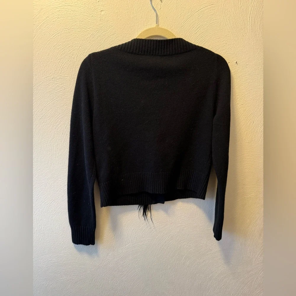 J.Crew Black Cashmere Wool Feather Trim Cropped Cardigan Sweater - Picture 3 of 5
